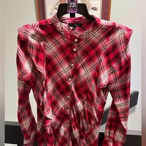 Velvet Heart Red and White Ruffled Plaid Button-Down Shirt NWOT #231